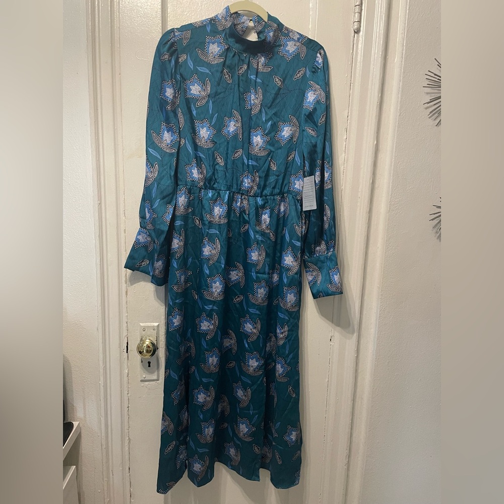 MELLODAY Blue Long Sleeve Mock Neck Sundress